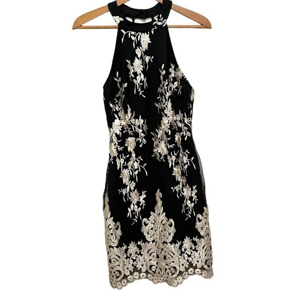LILY DRESS, EMBROIDERED WOVEN DRESS WITH MESH HALTER HIGH NECK XS - Picture 4 of 9